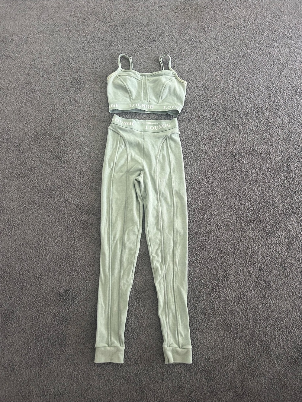 Ribbed High-Waist Leggings and Bralette Set — Sage Green